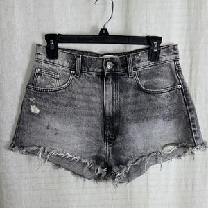 Zara 6 Gray Black Vintage Wash Cut off Distressed Fringe Denim Jean Shorts